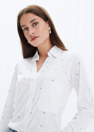CHRLDR Blue Star Embroidered Button Up Blouse