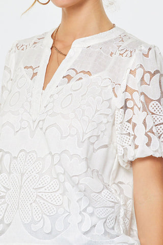 Current Air Embroidered Puff Sleeve Blouse