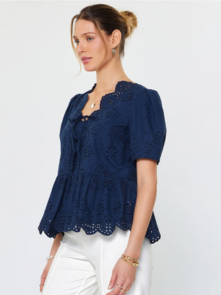 Current Air Eyelet Tie Front Blouse