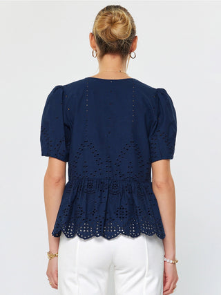 Current Air Eyelet Tie Front Blouse