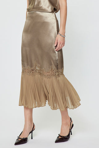 Current Air Lace Pleated Midi Skirt