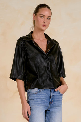 Elan 3/4 Sleeve Vegan Leather Shirt