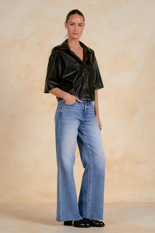 Elan 3/4 Sleeve Vegan Leather Shirt