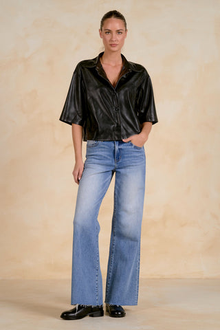 Elan 3/4 Sleeve Vegan Leather Shirt