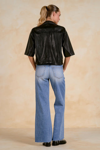 Elan 3/4 Sleeve Vegan Leather Shirt