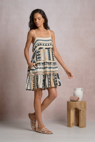 Elan Tiered Aztec Print Dress