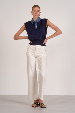 Elan Cap Sleeve Denim Accent Sweater