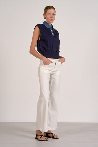 Elan Cap Sleeve Denim Accent Sweater