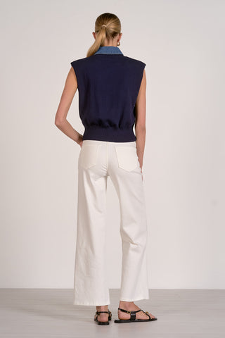 Elan Cap Sleeve Denim Accent Sweater