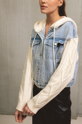 Elan Denim Jacket Hoodie - Premium clothing at Lonnys NY - Just $108! Shop Womens clothing now 