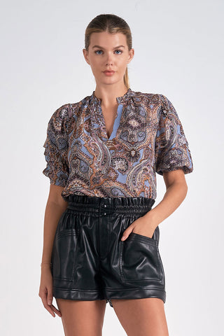 Elan Bubble Sleeve Paisley Blouse - Premium clothing at Lonnys NY - Just $64! Shop Womens clothing now 