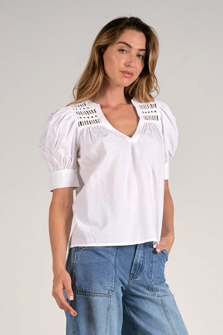 Elan Ladder Trim Puff Sleeve Shirt - Premium clothing at Lonnys NY - Just $96! Shop Womens clothing now 