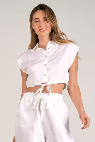 Elan Sleeveless Cropped Button Down Shirt - Premium Shirts & Tops at Lonnys NY - Just $67! Shop Womens clothing now 