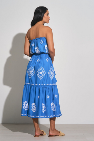 Elan Strapless Blue Paisley Dress - Premium dresses from Elan - Just $114! Shop now 