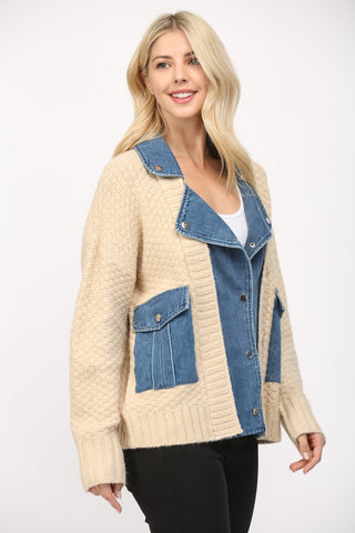 Fate Denim & Knit Cardigan - Premium clothing at Lonnys NY - Just $85! Shop Womens clothing now 