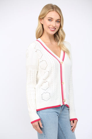Fate Pink Stripe Placket Cardigan