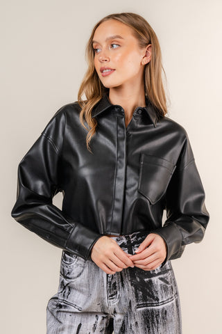 Fore Leather Cropped Shirt - Premium clothing at Lonnys NY - Just $74! Shop Womens clothing now 