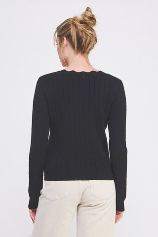 From Here to Eternity Pointelle Scalloped V Neck Sweater