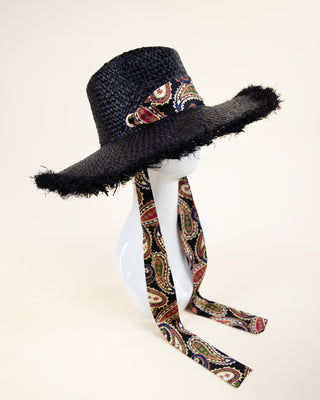 Teardrop Crown Raffia Hat with Paisley Band