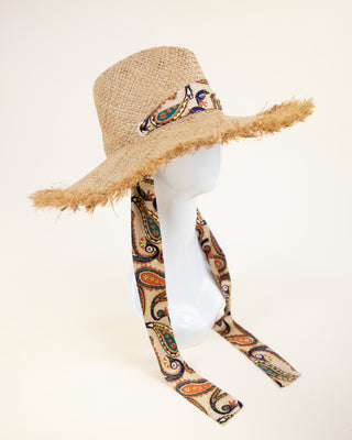 Teardrop Crown Raffia Hat with Paisley Band