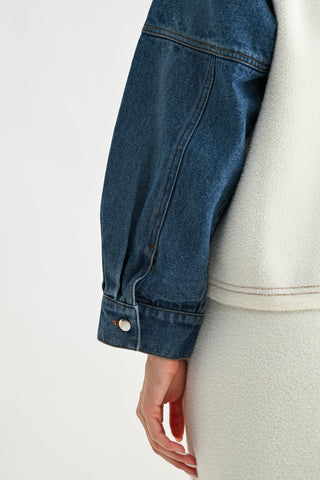 Habit Joseline Knitted Sweater Jacket With Denim Sleeves