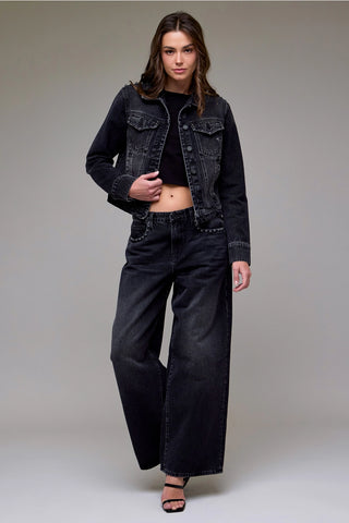 Hidden Charcoal Studded Trucker Jacket