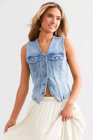 Hidden Fitted Denim Vest - Premium clothing at Lonnys NY - Just $83! Shop Womens clothing now 