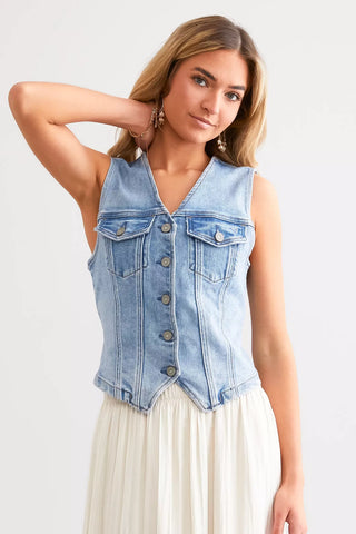 Hidden Fitted Denim Vest - Premium clothing at Lonnys NY - Just $83! Shop Womens clothing now 