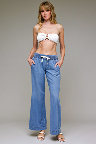 Hidden Wide Leg Denim Drawstring Pants