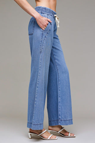 Hidden Wide Leg Denim Drawstring Pants