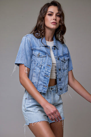 Hidden Short Sleeve Denim Jacket
