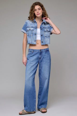 Hidden Denim Cropped Stretch Trucker Jacket