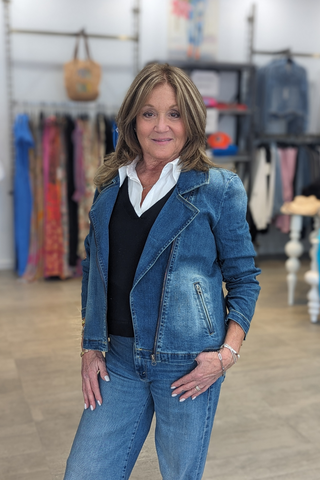 J  Society Ruched Sleeve Moto Jean Jacket - Premium Jacket at Lonnys NY - Just $172! Shop Womens clothing now 