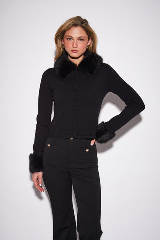 John & Jenn Clementine Fur Trim Cardigan