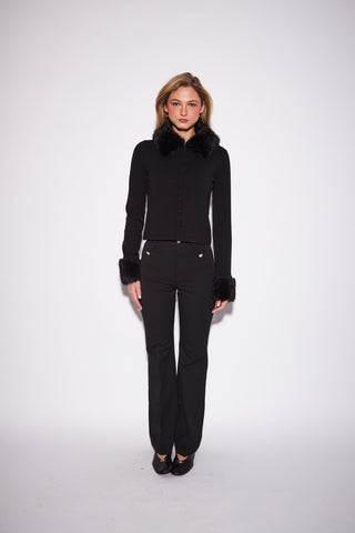 John & Jenn Clementine Fur Trim Cardigan