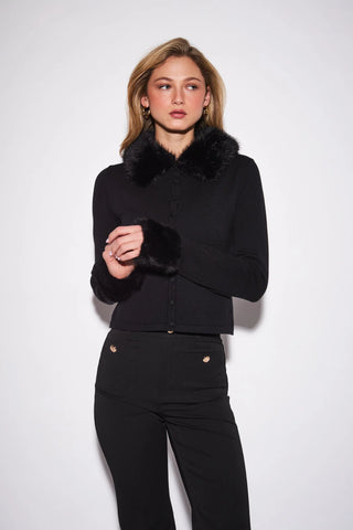 John & Jenn Clementine Fur Trim Cardigan