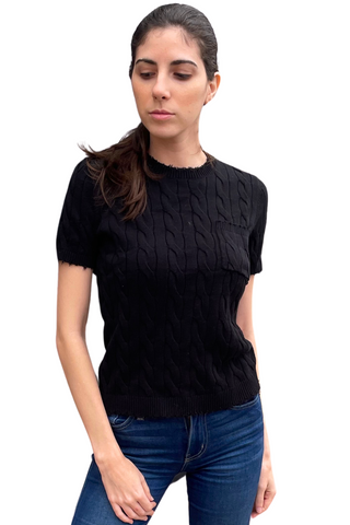 Minnie Rose Cotton Frayed Cable Sweater Top - Premium Shirts & Tops at Lonnys NY - Just $163! Shop Womens clothing now 