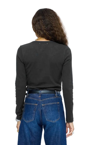 Kerri Rosenthal Long Sleeve Ribbed Henley Top