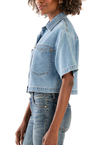 Kut from the Kloth Birdie Cropped Denim Button Down Shirt - Premium Shirts & Tops from KUT from the Kloth - Just $88! Shop now 