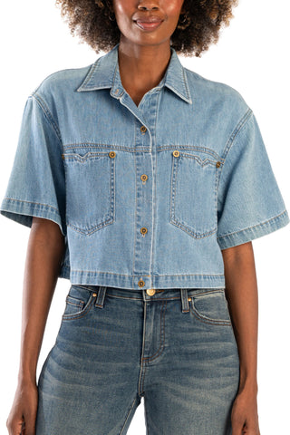 Kut from the Kloth Birdie Cropped Denim Button Down Shirt - Premium Shirts & Tops from KUT from the Kloth - Just $88! Shop now 