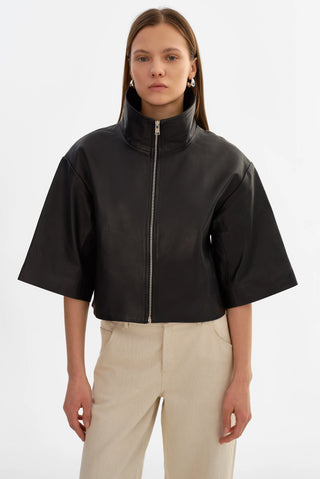 Lamarque Elin Funnel Neck Leather Jacket