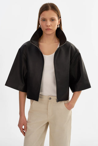 Lamarque Elin Funnel Neck Leather Jacket