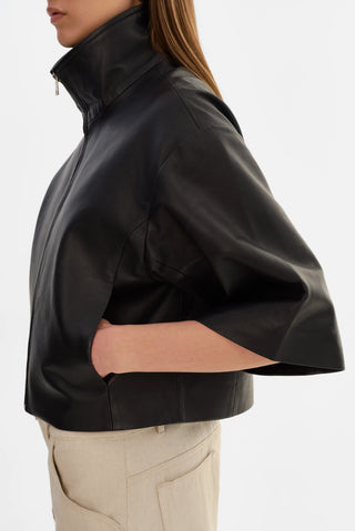 Lamarque Elin Funnel Neck Leather Jacket