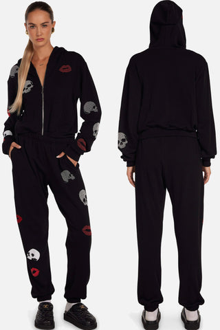 Lauren Moshi Lachelle Studded Skulls & Lips Hoodie - Premium clothing at Lonnys NY - Just $220! Shop Womens clothing now 