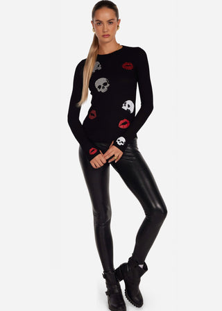 Lauren Moshi McKinley Stud Skull & Lips Long Sleeve Shirt - Premium clothing at Lonnys NY - Just $158! Shop Womens clothing now 