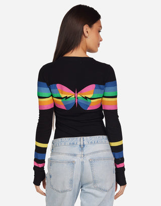Lauren Moshi McKinley Butterfly Stripe Long Sleeve Tee