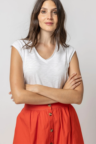 Lilla P Cap Sleeve V-Neck - Premium Shirts & Tops at Lonnys NY - Just $77! Shop Womens clothing now 
