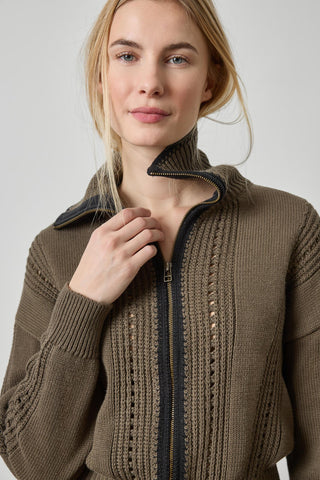 Lilla P Contrast Collar Zip Cardi Jacket