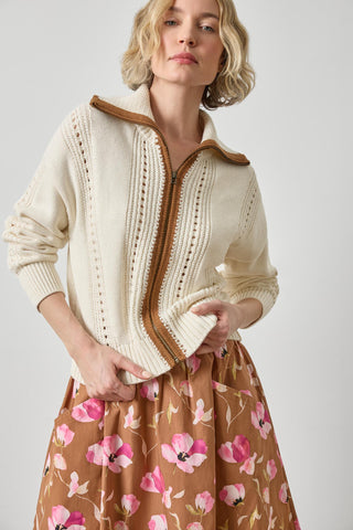 Lilla P Contrast Collar Zip Cardi Jacket