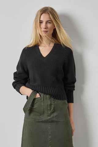 Lilla P V Neck Saddle Sweater
